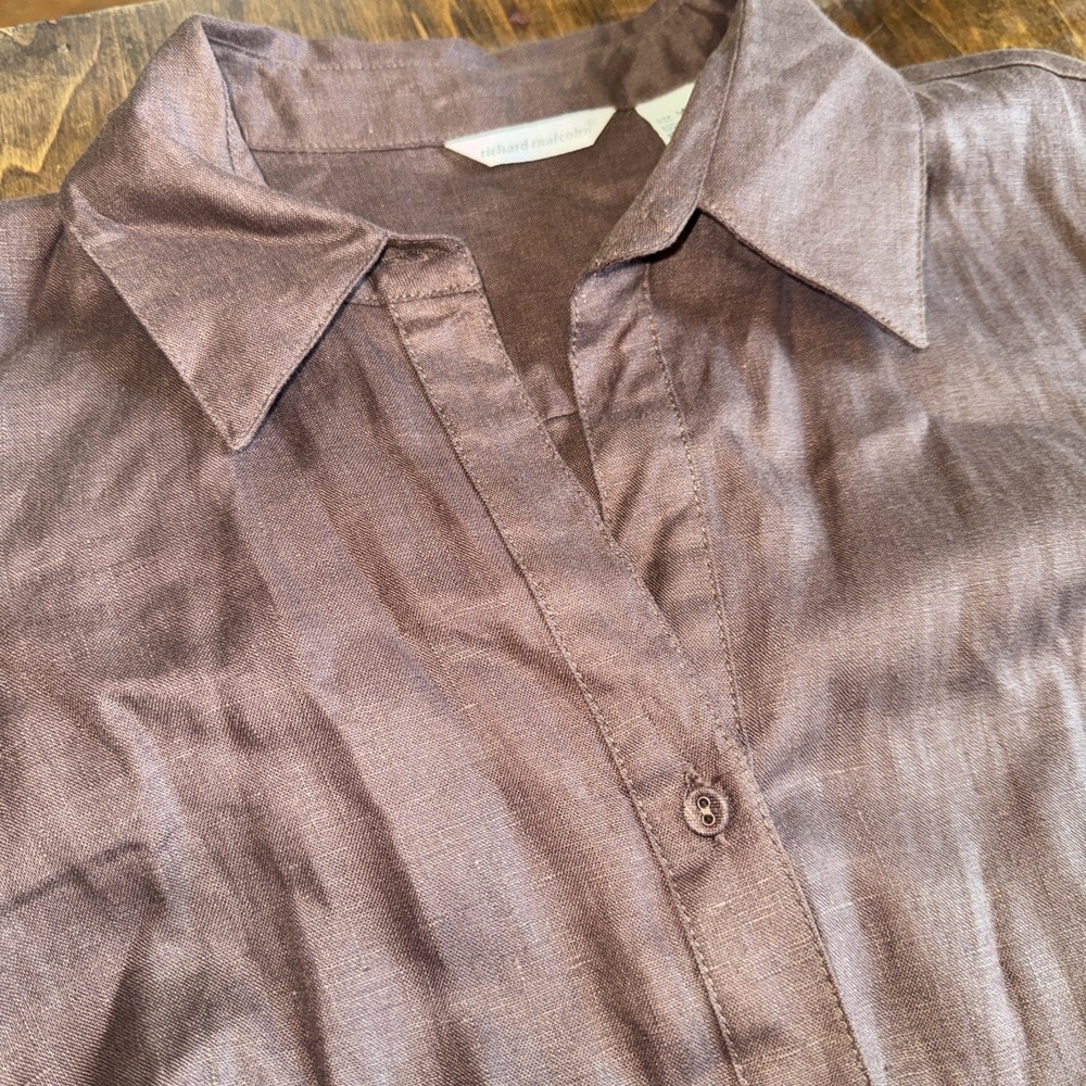 Richard Malcolm Irish Linen Button Shirt Size Medium Brown